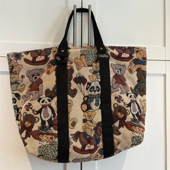 VTG Tapestry Teddy Bear Patterned Tote Diaper Bag Y2K Coquette Kitschy Vintage - Picture 7 of 14